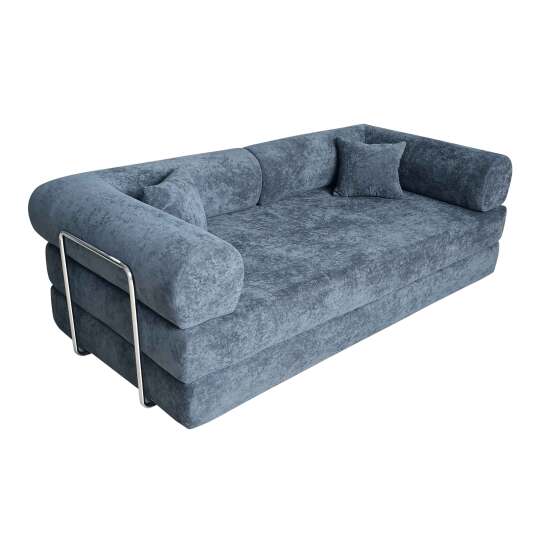 Canapé convertible 2 places en tissu avec coussins | Oviala