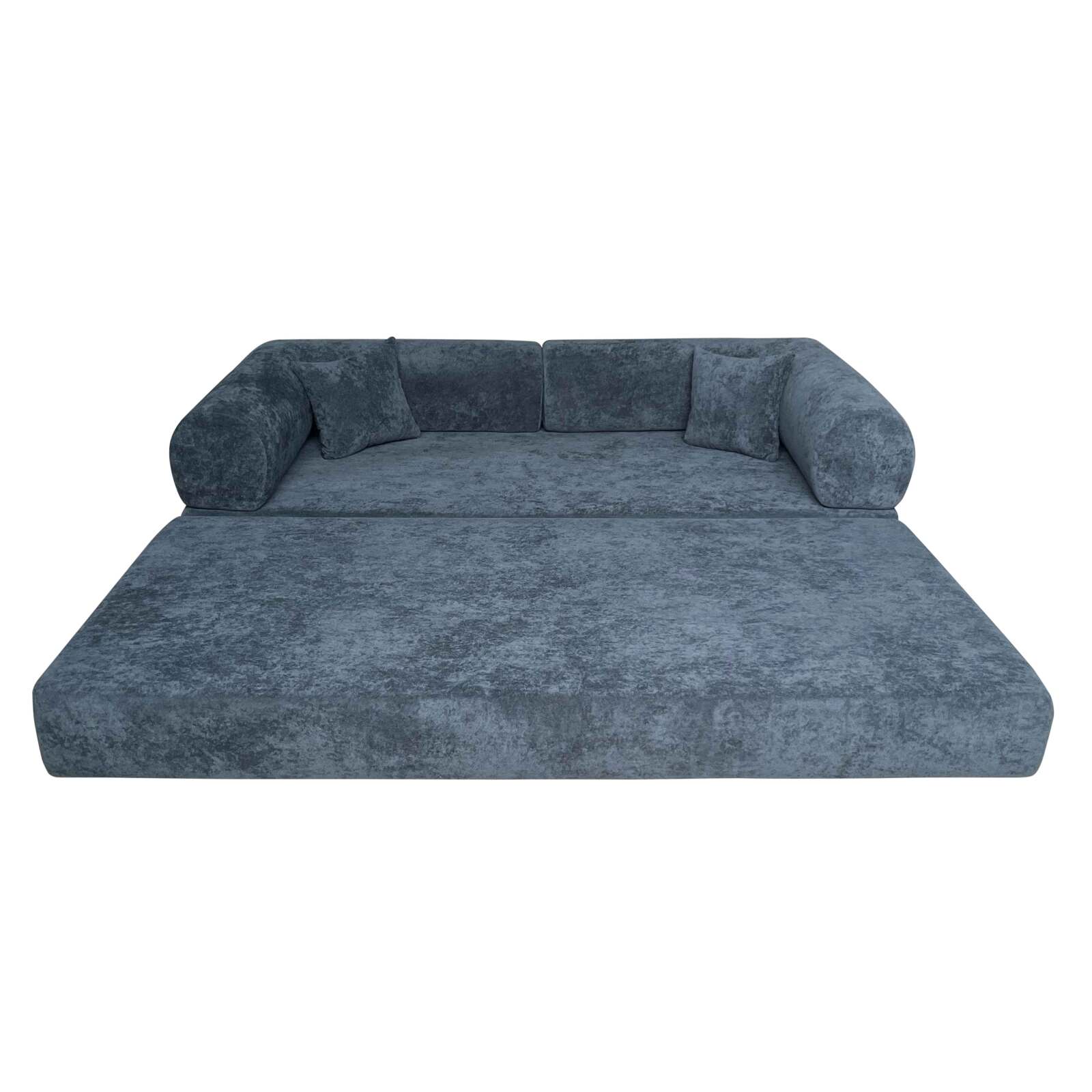 Canapé convertible 2 places en tissu avec coussins 