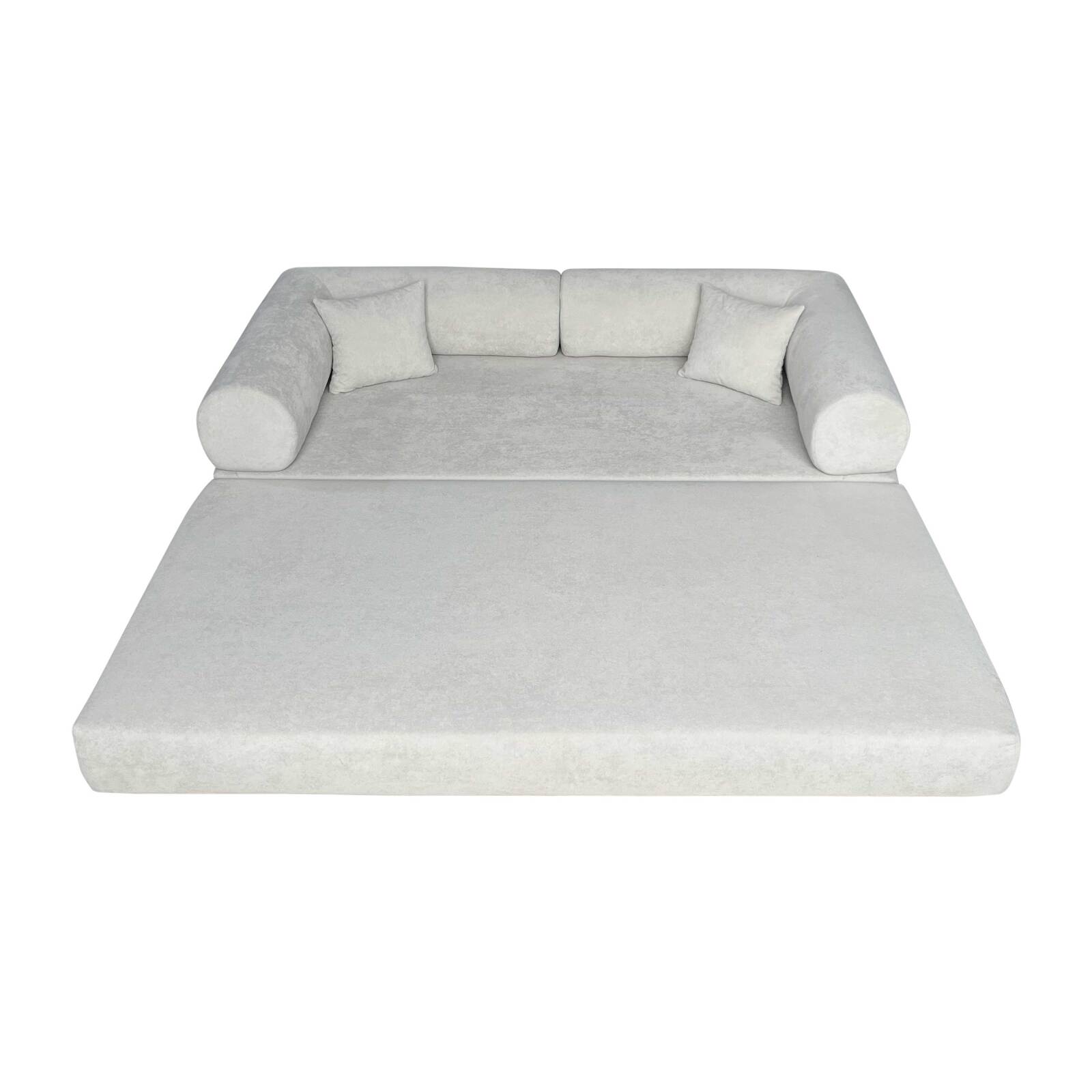 Canapé convertible 2 places en tissu avec coussins 