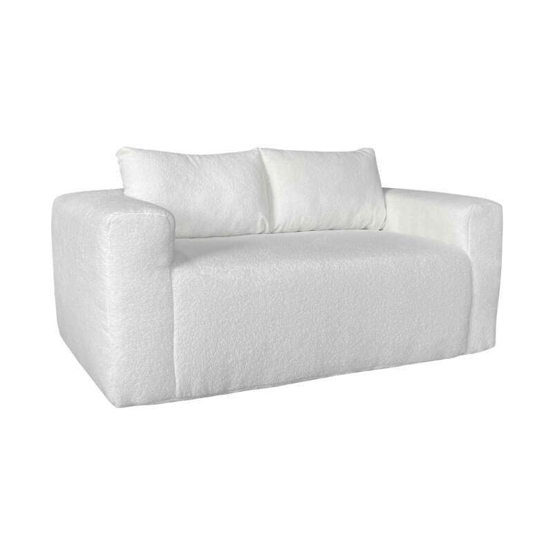 Canapé 2 places en tissu bouclette avec coussins