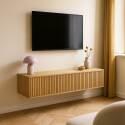 Meuble TV suspendu effet bois clair 120 cm style scandinave