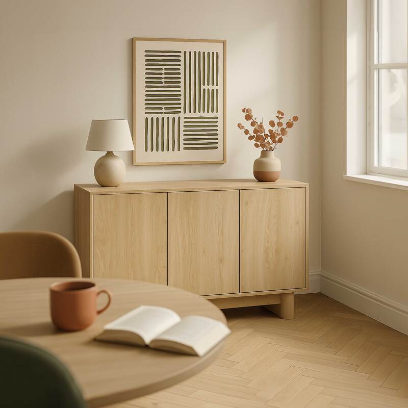 Buffet scandinave effet bois 3 portes 120 cm  