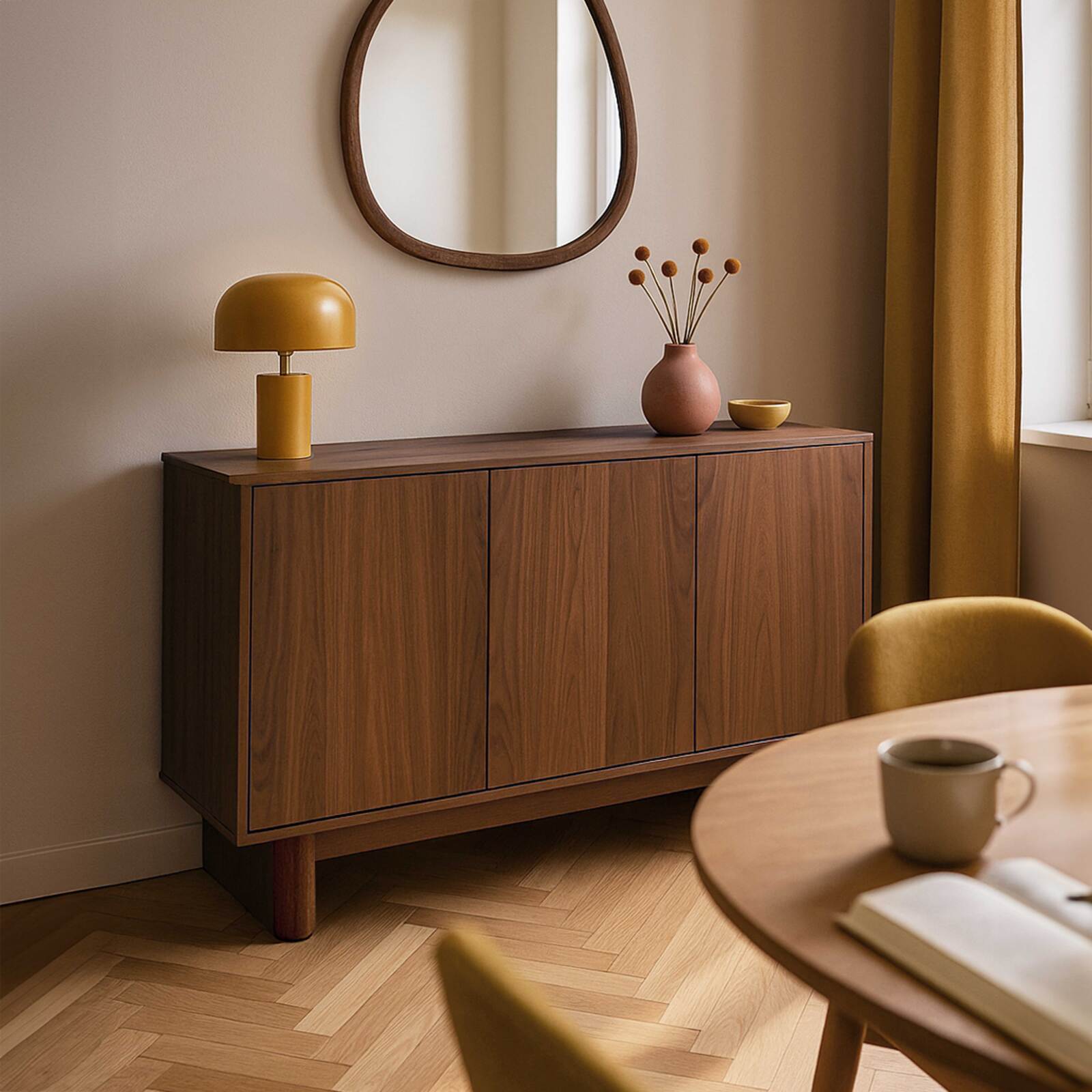 Buffet scandinave effet bois 3 portes 120 cm  