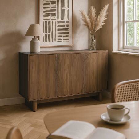 Buffet Moderne 4 Portes Style Scandinave - Dimensions 120x30x80 Cm, étagères Réglables, Pieds Métal, Blanc