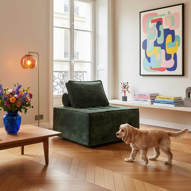 Fauteuil en tissu avec coussins