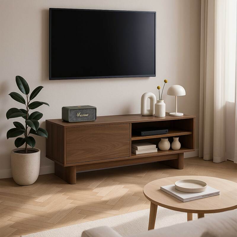 Meuble TV effet bois 120 cm style scandinave