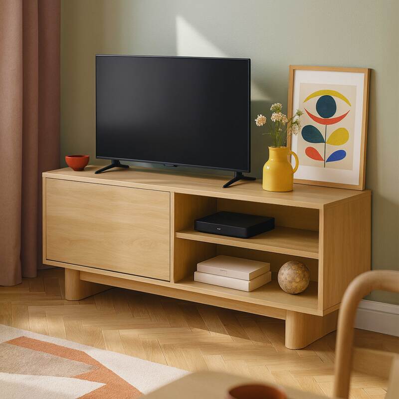 Meuble TV effet bois 120 cm style scandinave