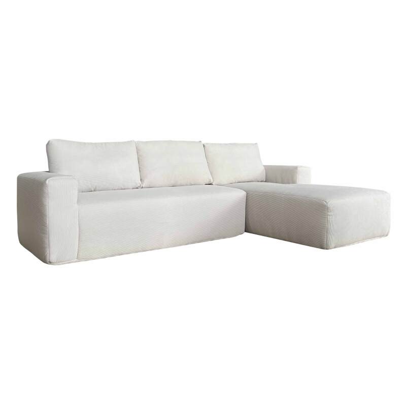Canapé d'angle 4 places en tissu côtelé avec méridienne gauche et coussins