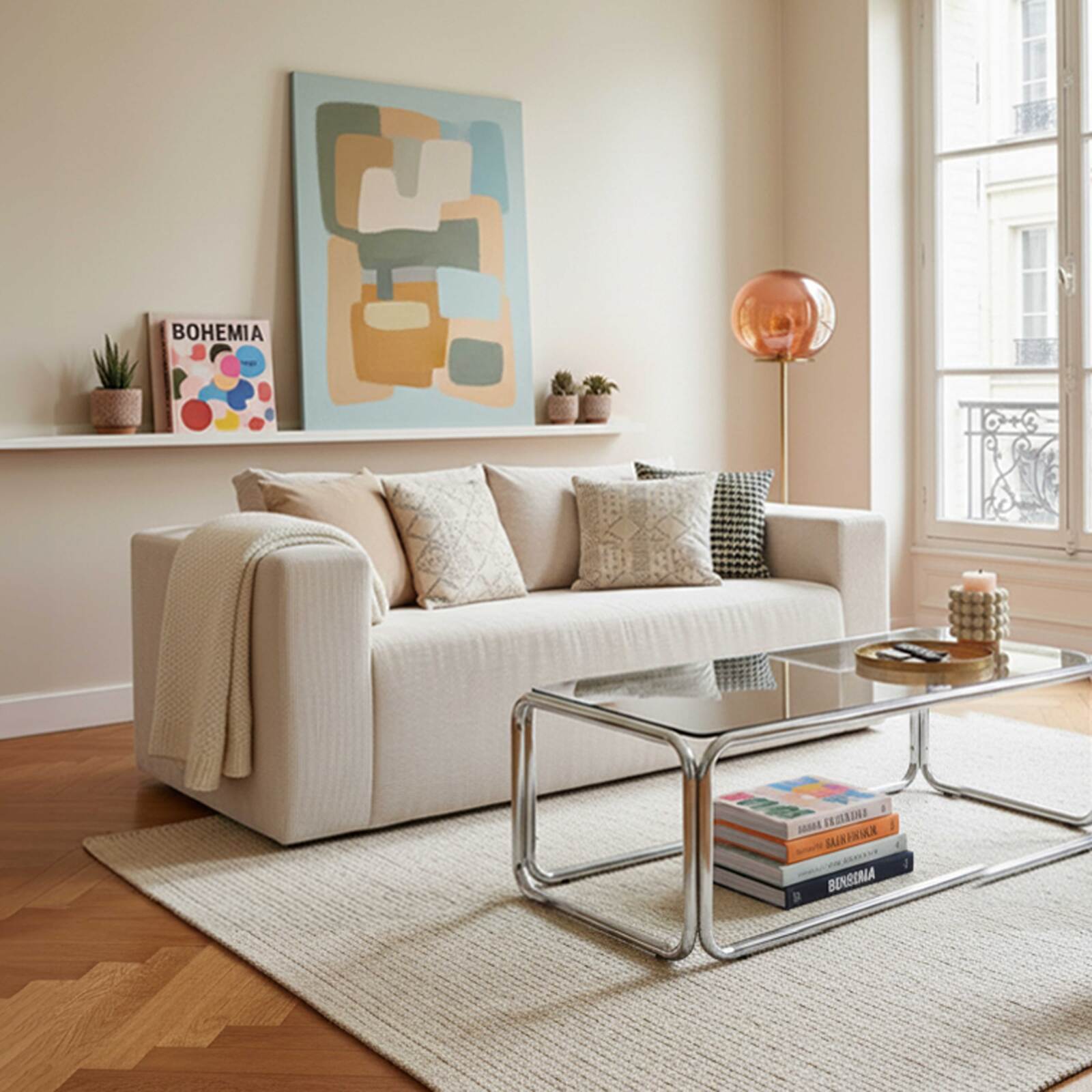 Canapé 2 places en tissu côtelé avec coussins