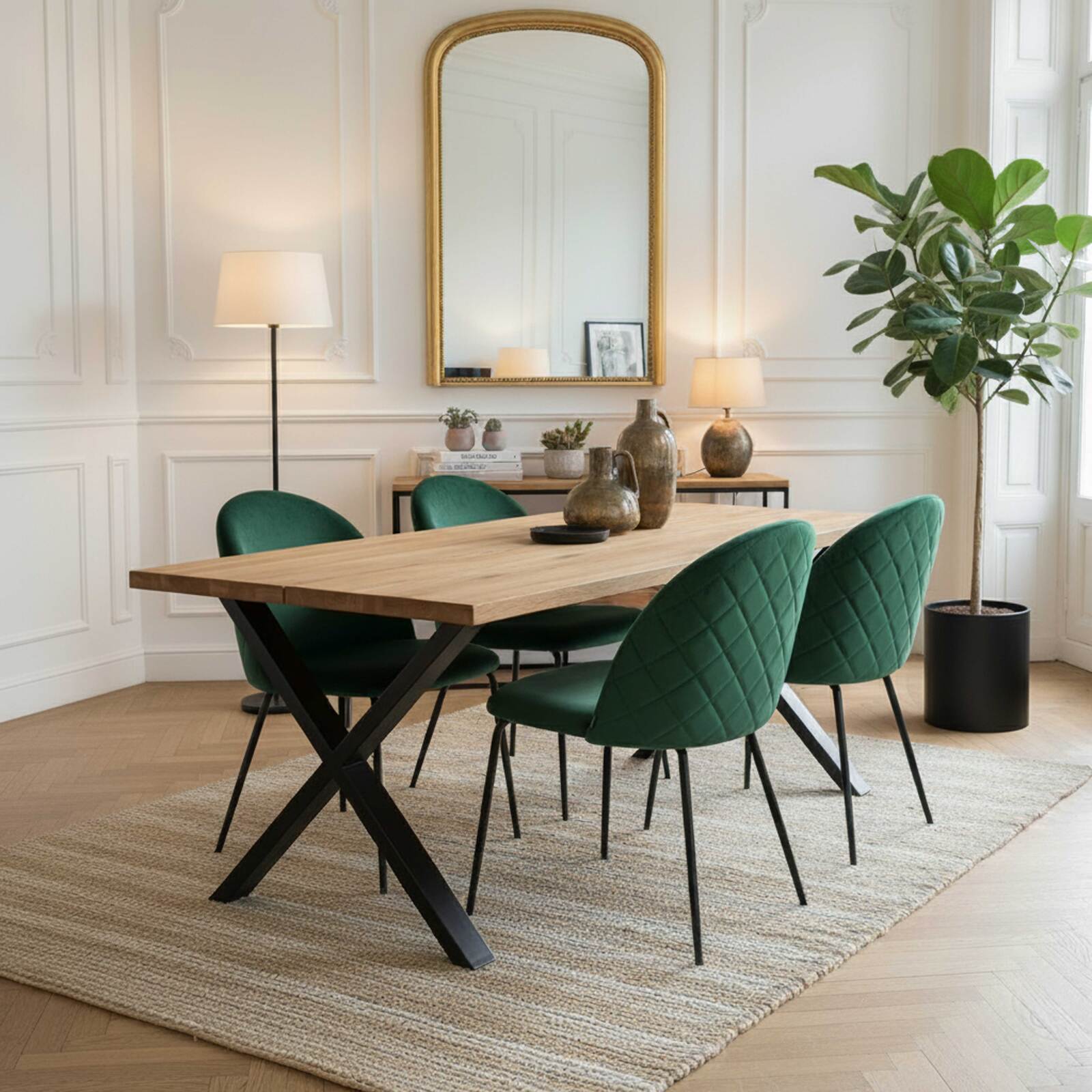 Chaises en velours et métal - Lot de 4