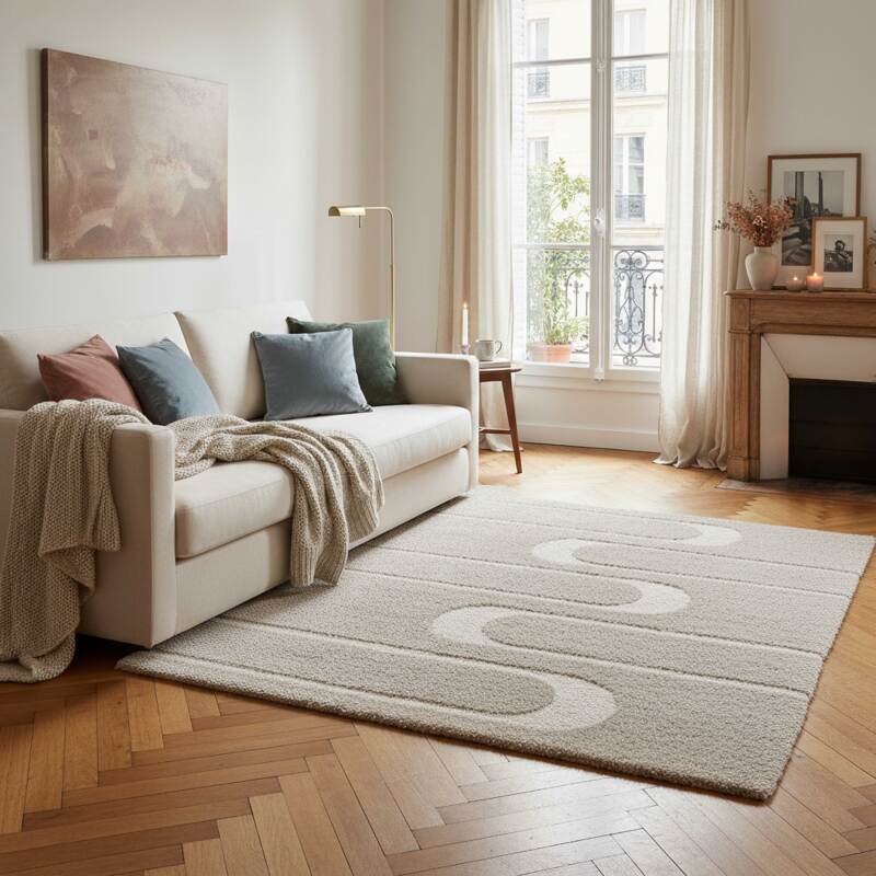 Tapis style bohème à poils longs shaggy en matière recyclée rectangulaire