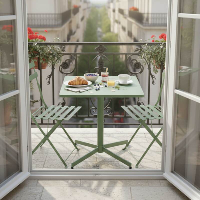 Table de jardin carrée inclinable en métal 4 personnes 70x70 cm