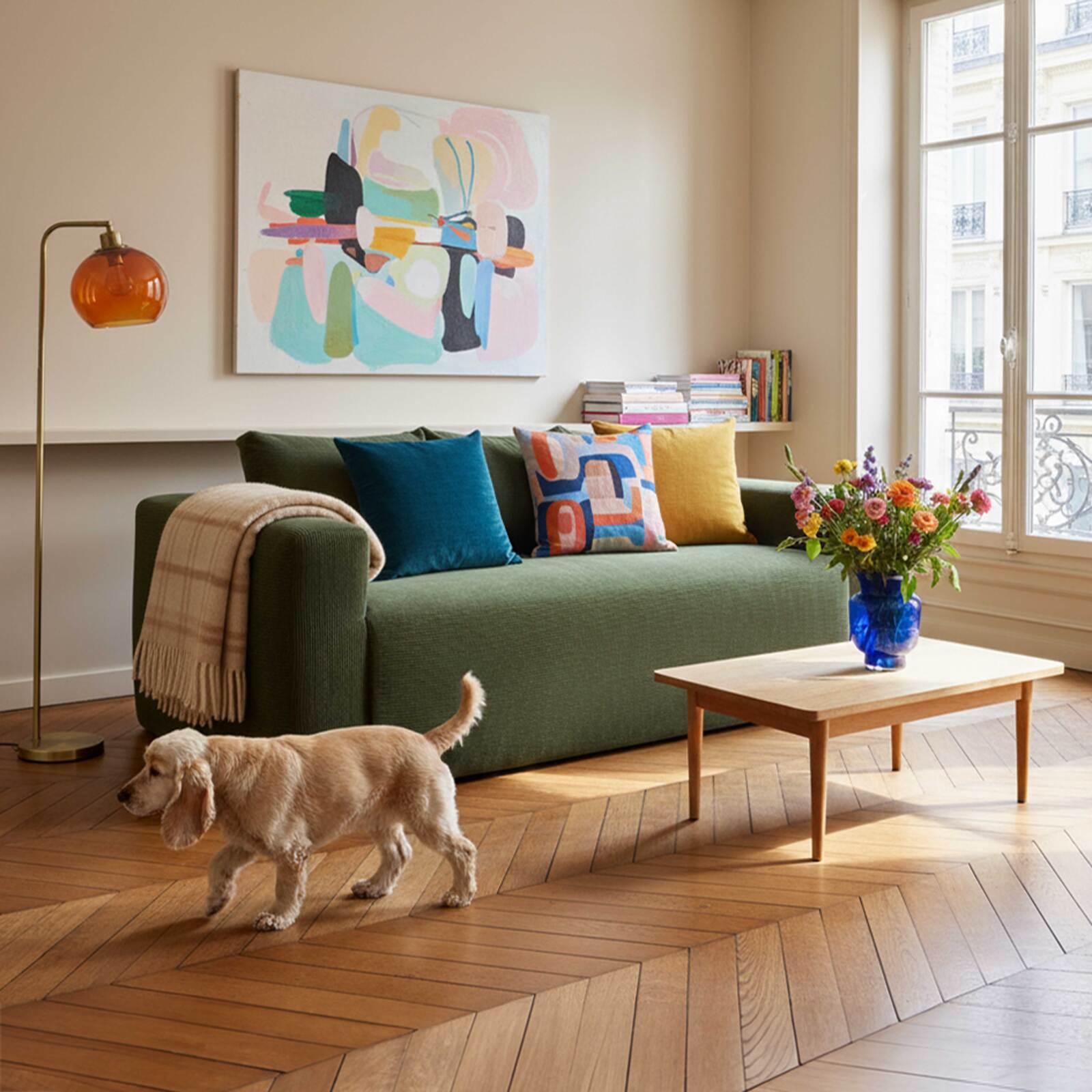 Canapé 3 places en tissu côtelé avec coussins