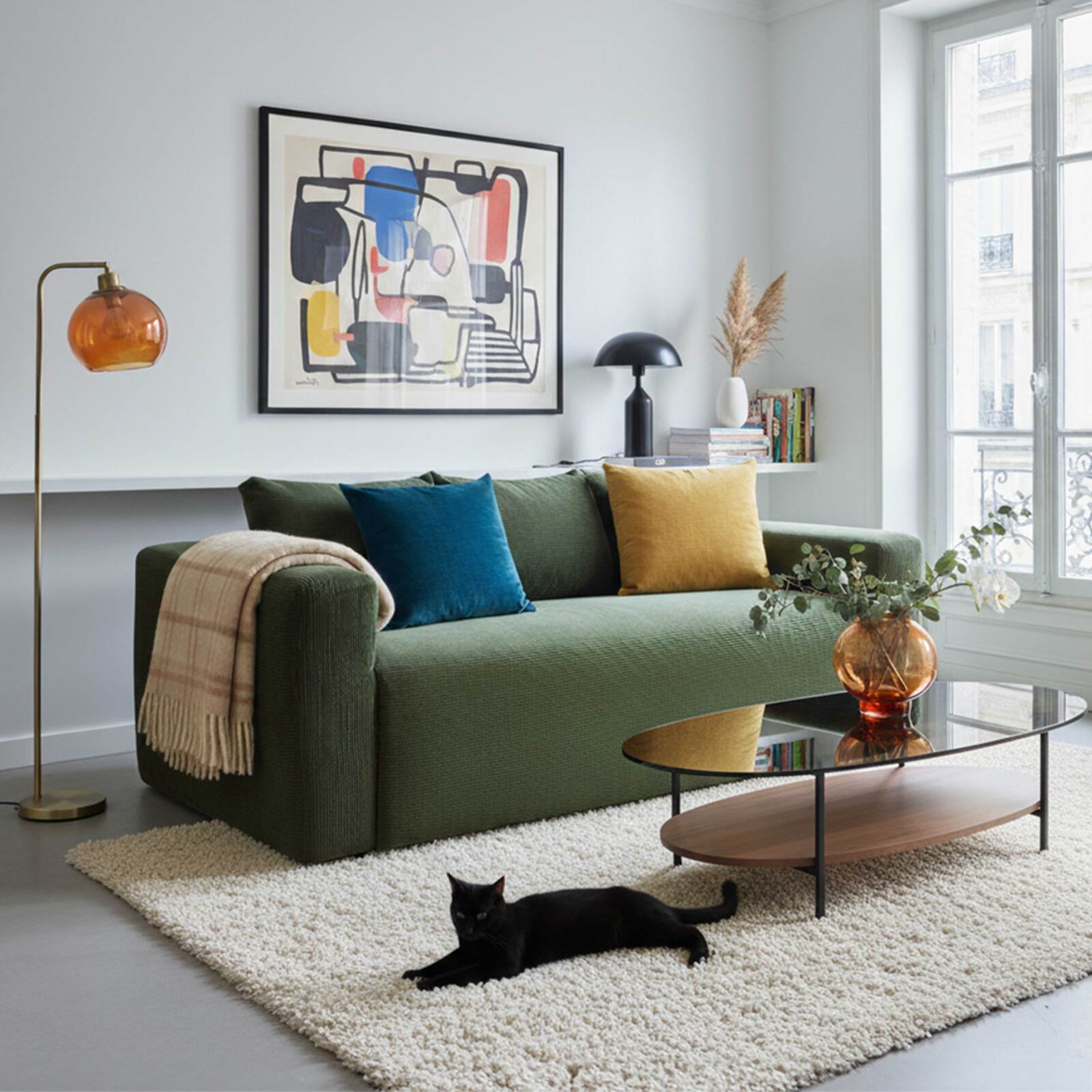 Canapé 3 places en tissu côtelé avec coussins