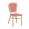 Chaise de jardin bistrot parisien en aluminum et rotin synthétique, motif petits carrés