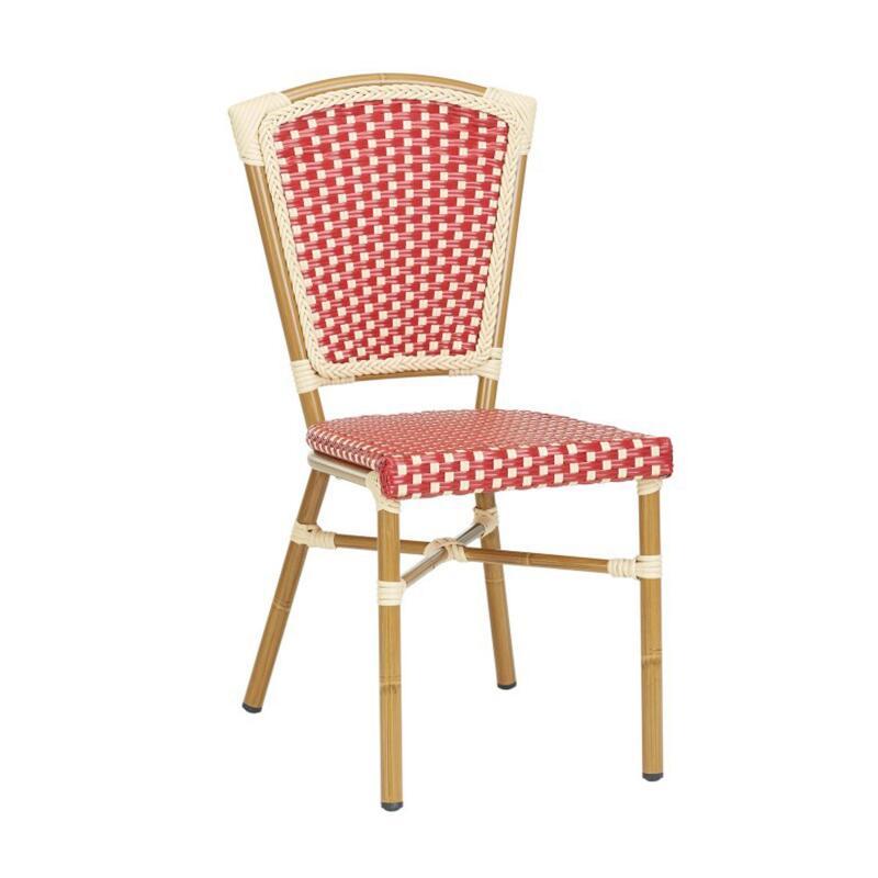 Chaise de jardin bistrot parisien en aluminum et rotin synthétique, motif petits carrés