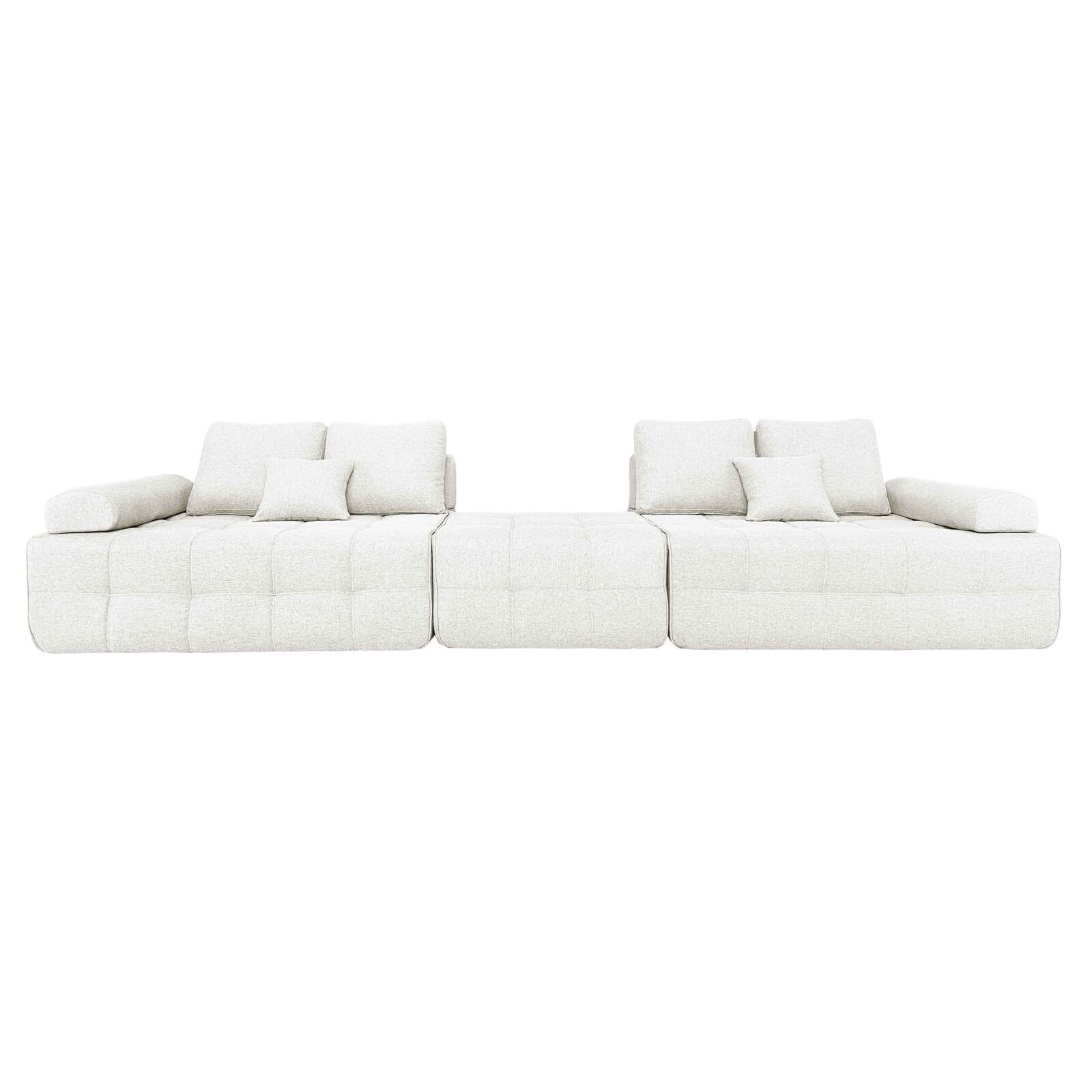 Canapé 4 places en tissu avec pouf et coussins
