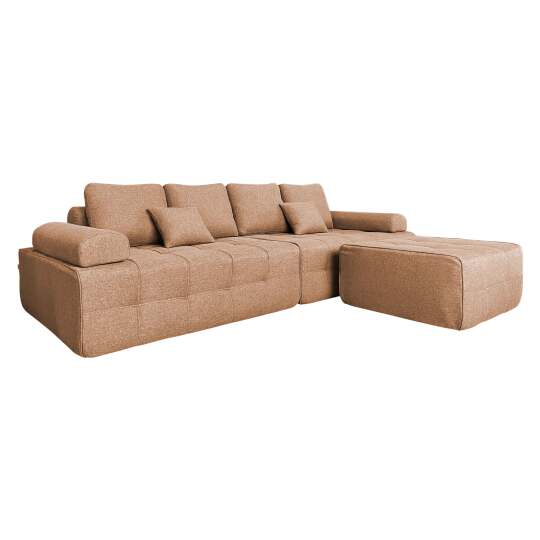Canapé modulable 4 places en tissu avec pouf et coussins | Oviala
