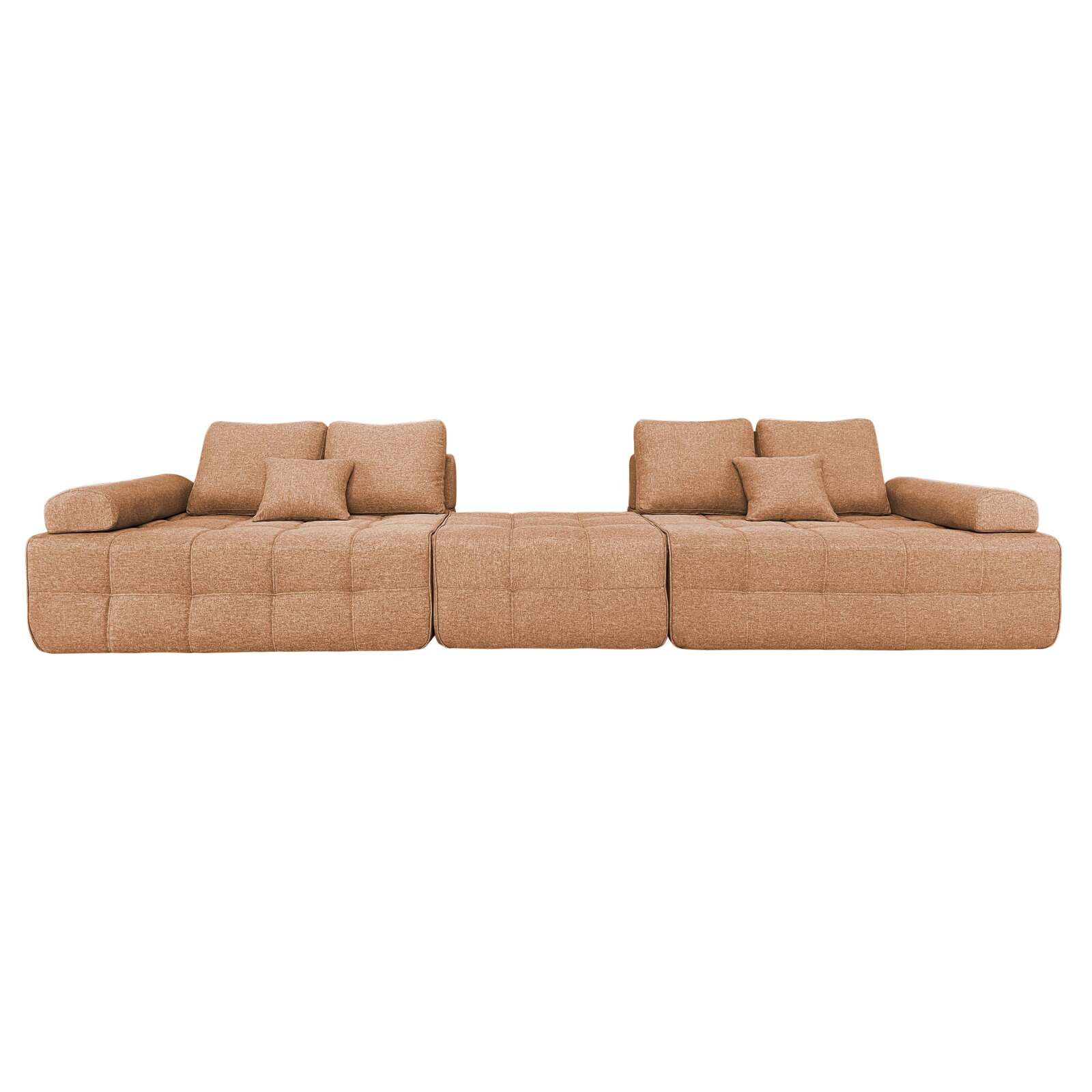 Canapé 4 places en tissu avec pouf et coussins