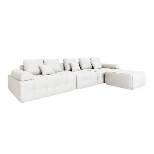 Canapé modulable 5 places en tissu avec pouf et coussins | Oviala