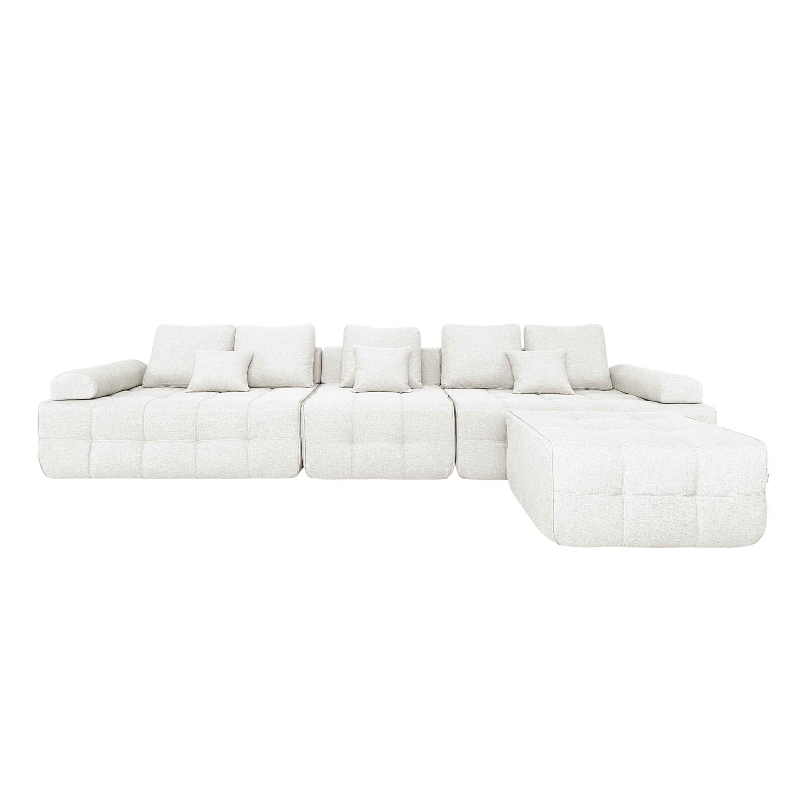 Canapé 5 places en tissu avec pouf et coussins 