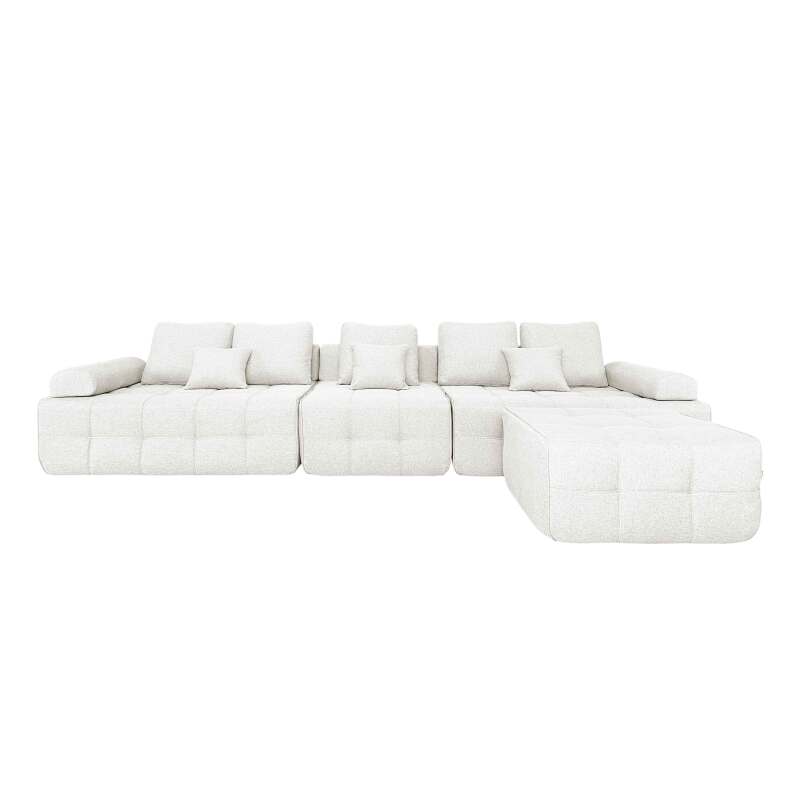 Canapé 5 places en tissu avec pouf et coussins