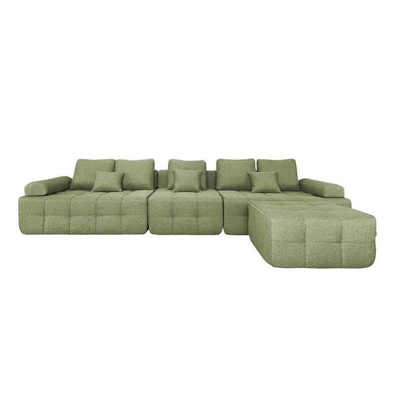 Canapé 5 places en tissu avec pouf et coussins