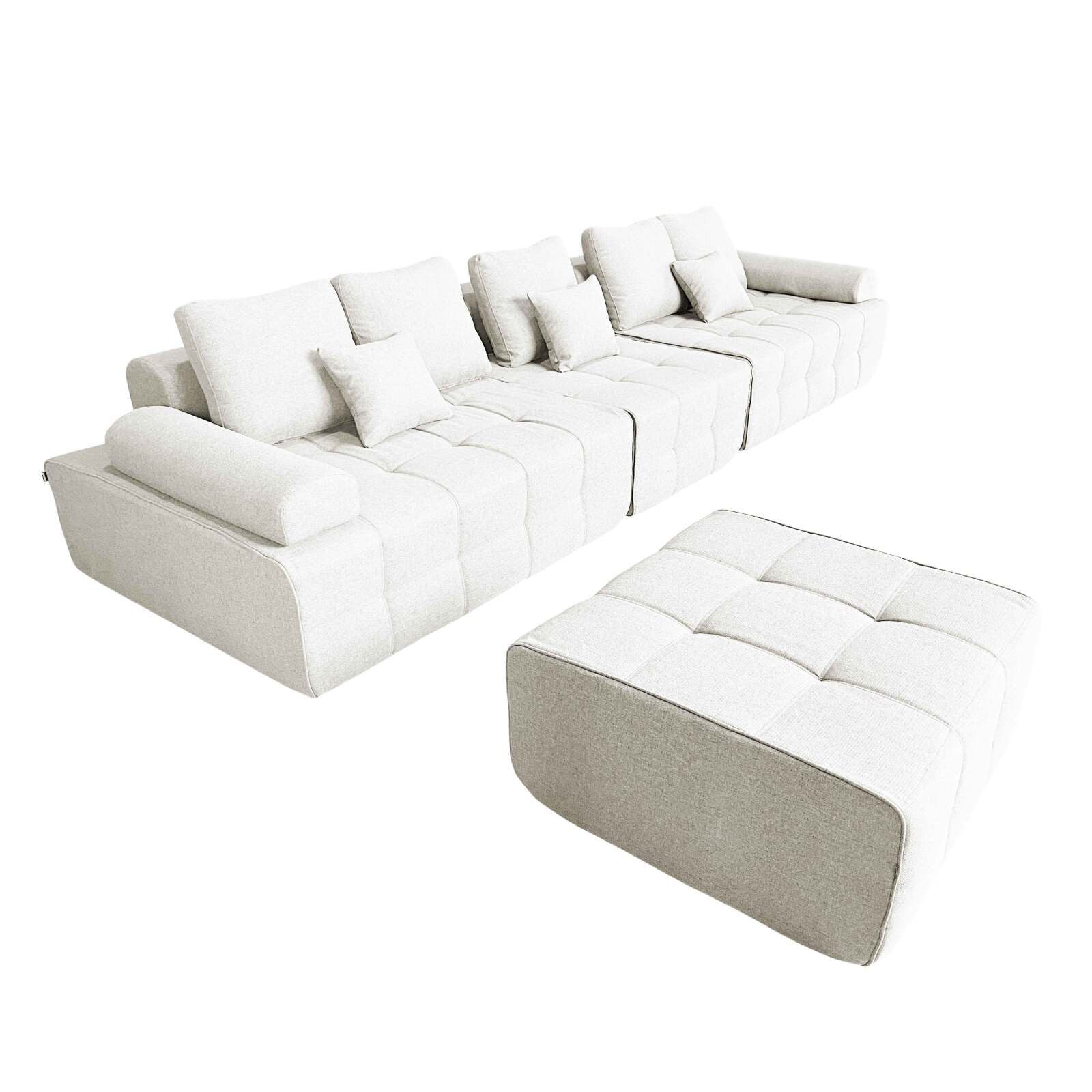 Canapé 5 places en tissu avec pouf et coussins 