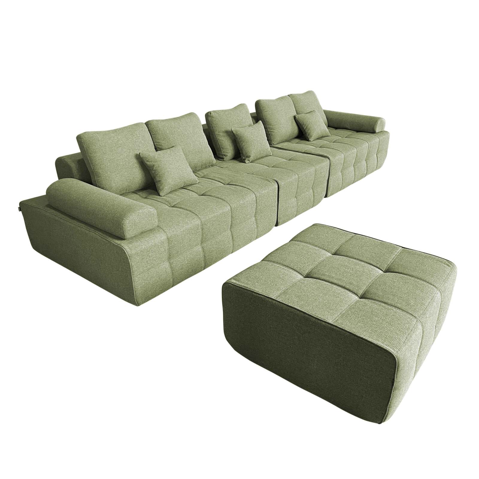 Canapé 5 places en tissu avec pouf et coussins 