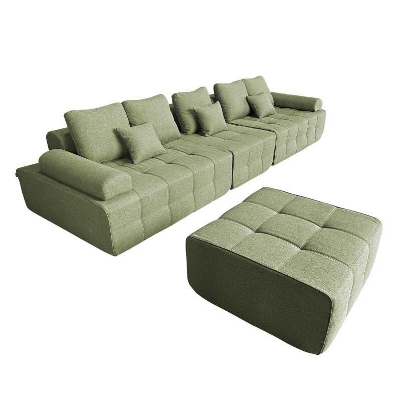 Canapé 5 places en tissu avec pouf et coussins 