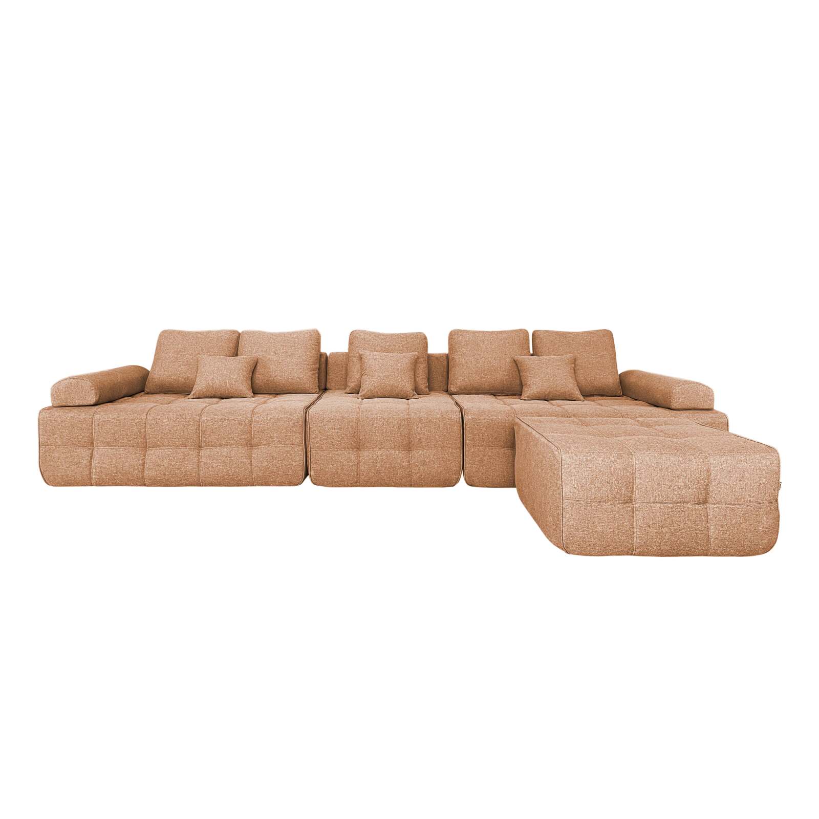 Canapé 5 places en tissu avec pouf et coussins 