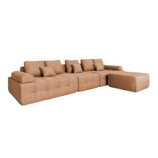 Canapé modulable 5 places en tissu avec pouf et coussins | Oviala
