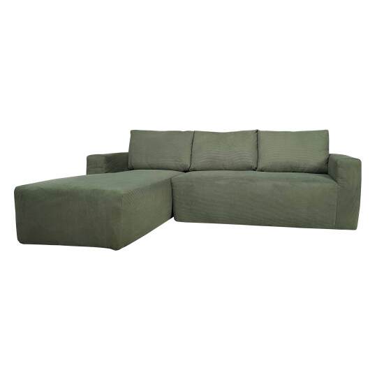 Canapé d'angle 4 places en tissu côtelé avec méridienne gauche et coussins