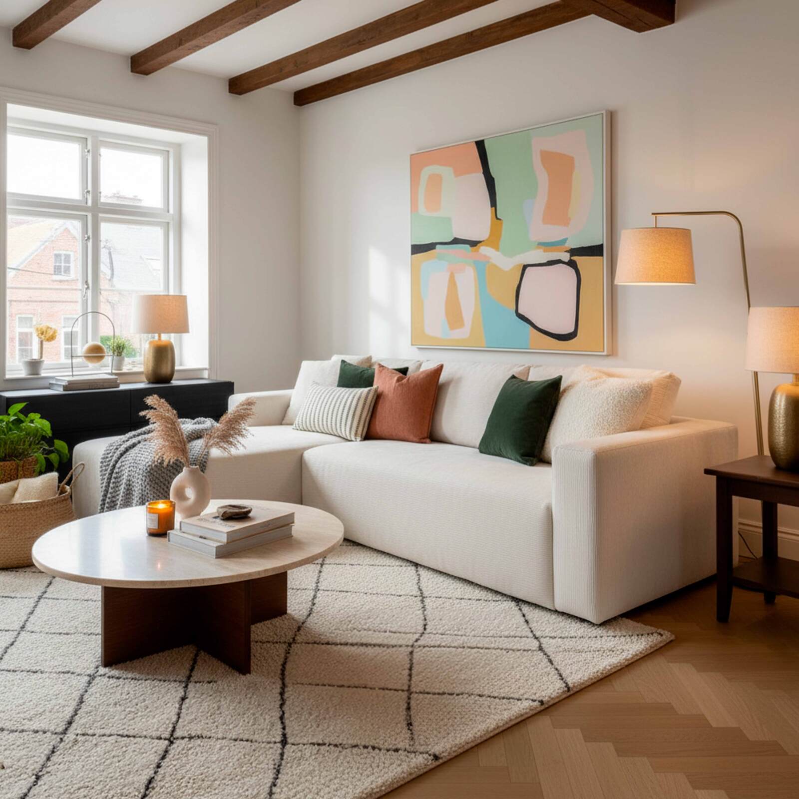 Canapé d'angle 4 places en tissu côtelé avec méridienne gauche et coussins Canapé d'angle 4 places en tissu côtelé avec méridienne gauche et coussins