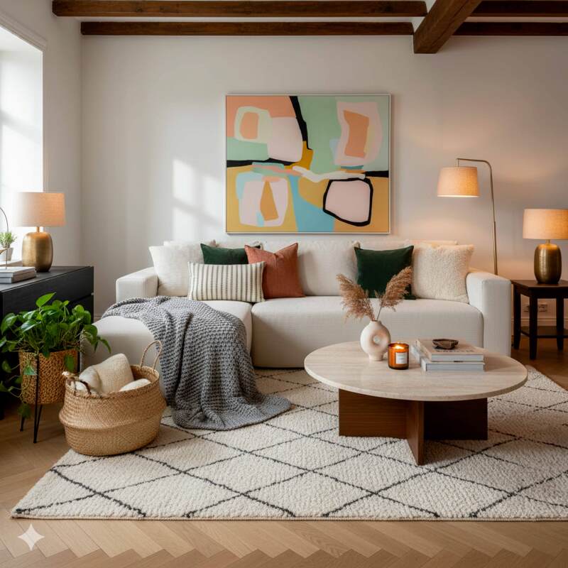 Canapé d'angle 4 places en tissu côtelé avec méridienne gauche et coussins (5/6)