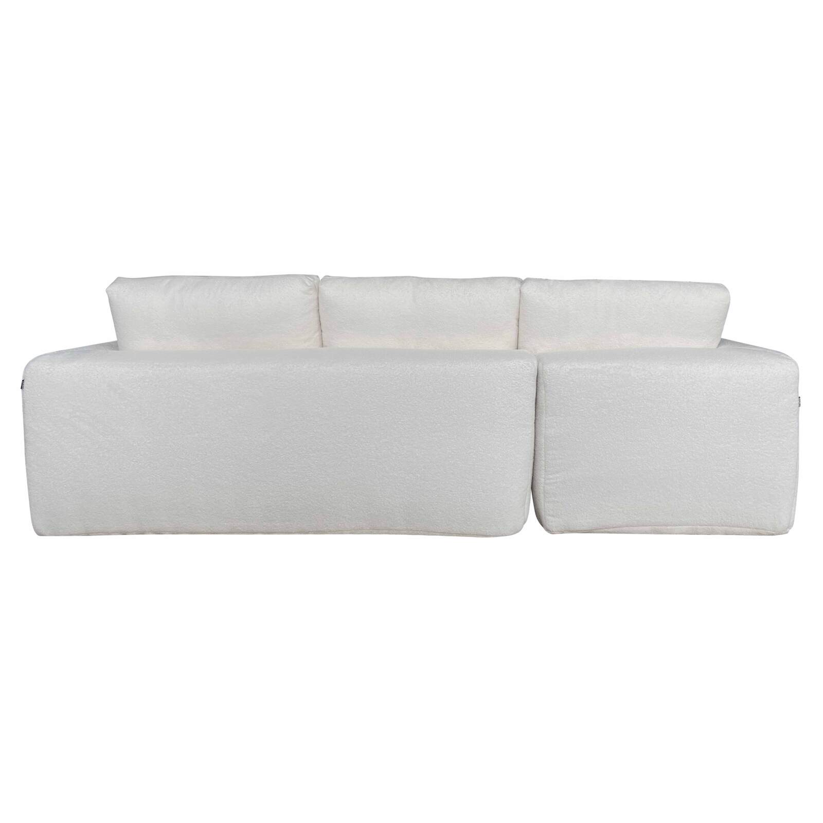 Canapé d'angle 4 places en tissu bouclette avec méridienne gauche et coussins