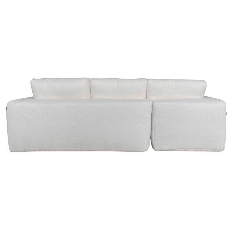 Canapé d'angle 4 places en tissu bouclette avec méridienne gauche et coussins