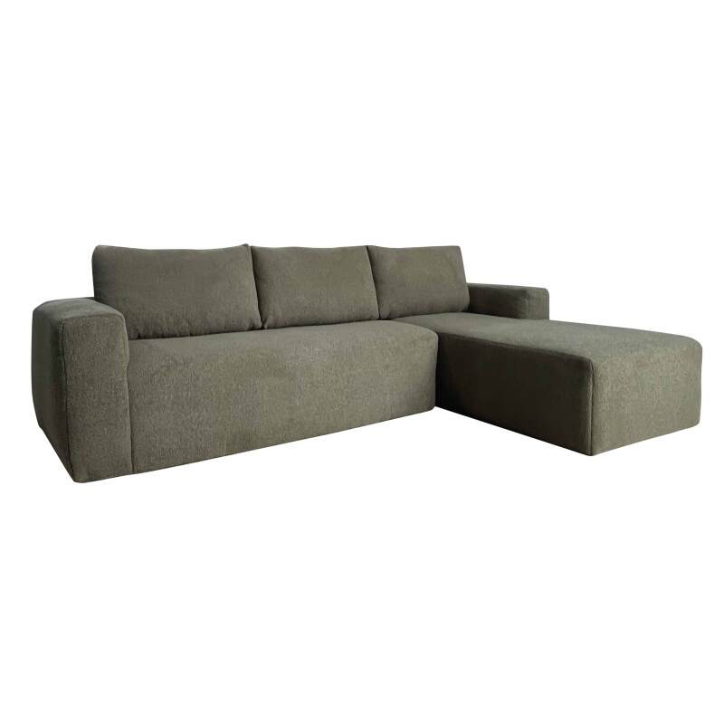 Canapé d'angle 4 places en tissu bouclette avec méridienne droite et coussins