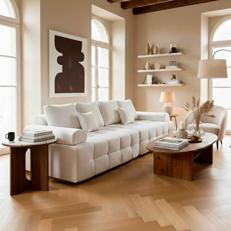 Canapé 4 places en tissu avec coussins