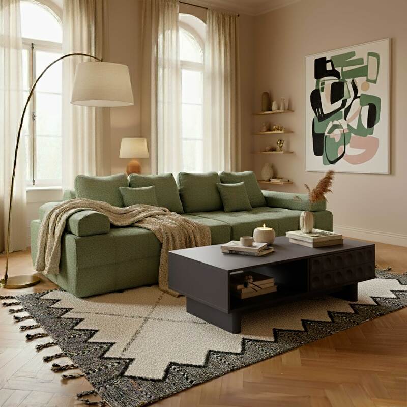 Canapé 4 places en tissu avec coussins