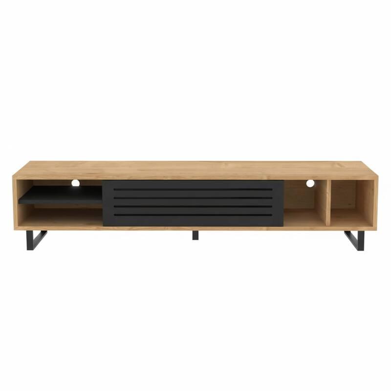 Meuble TV noir et effet bois 160 cm
