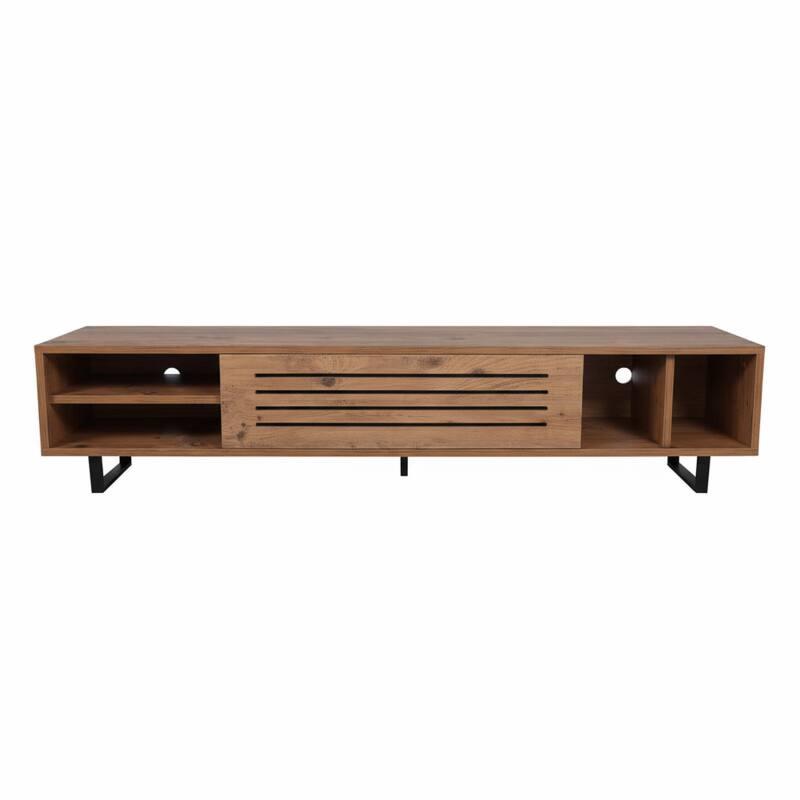 Meuble TV noir et effet bois 160 cm (2/4)