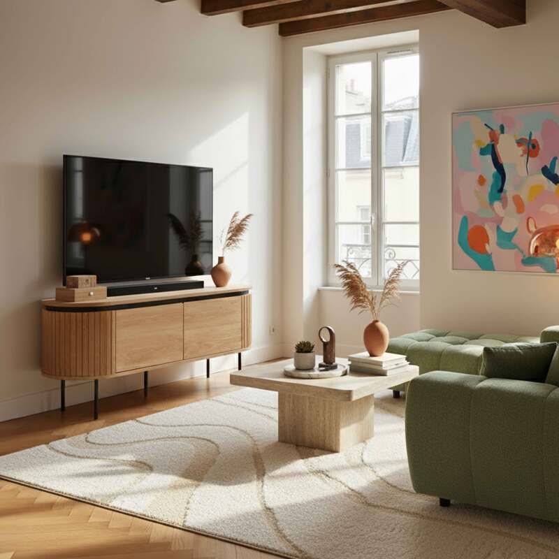 Meuble TV effet bois et lattes 120 cm (6/8)