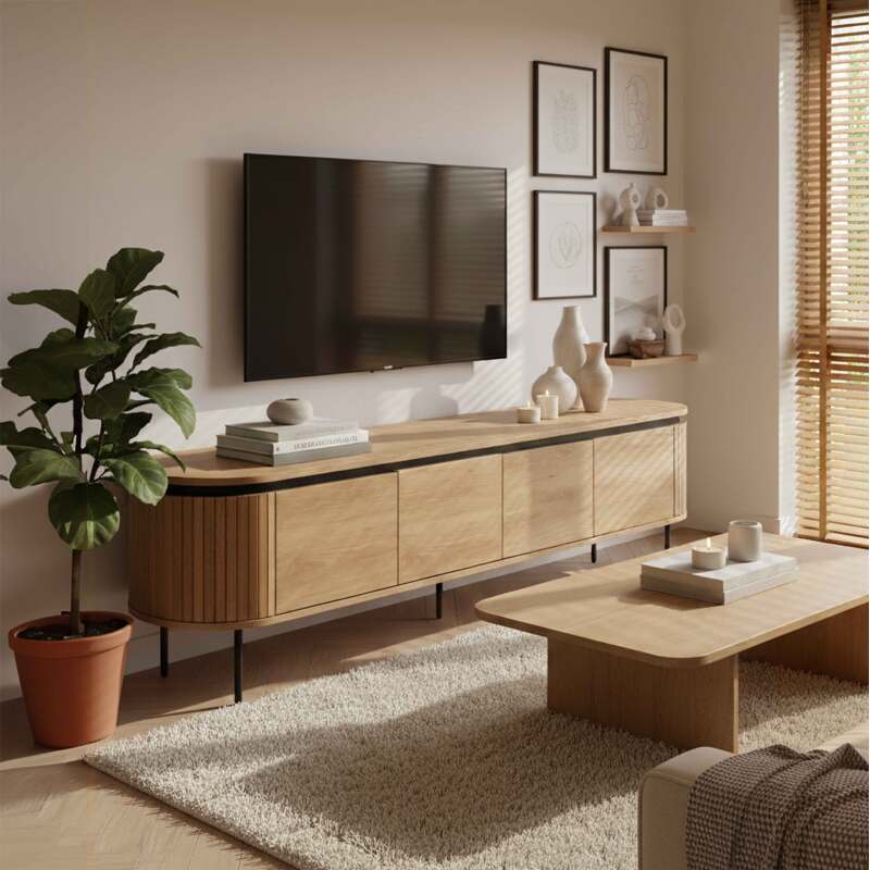 Meuble TV effet bois 200 cm