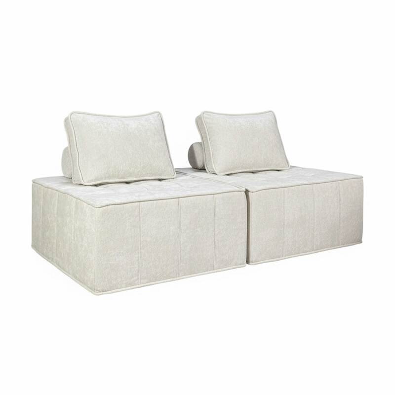 Canapé modulable 2 places en tissu avec coussins 