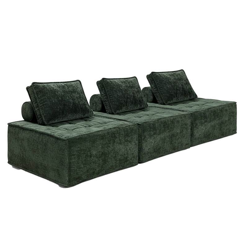Canapé modulable 3 places en tissu avec coussins 