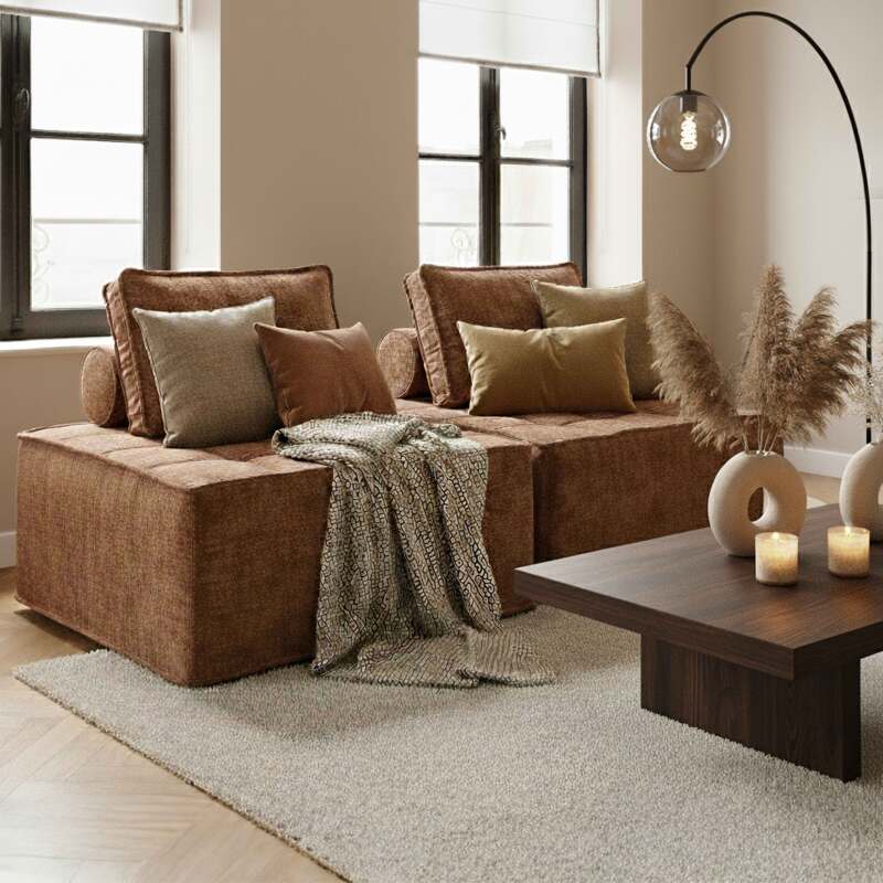 Canapé modulable 2 places en tissu avec coussins 