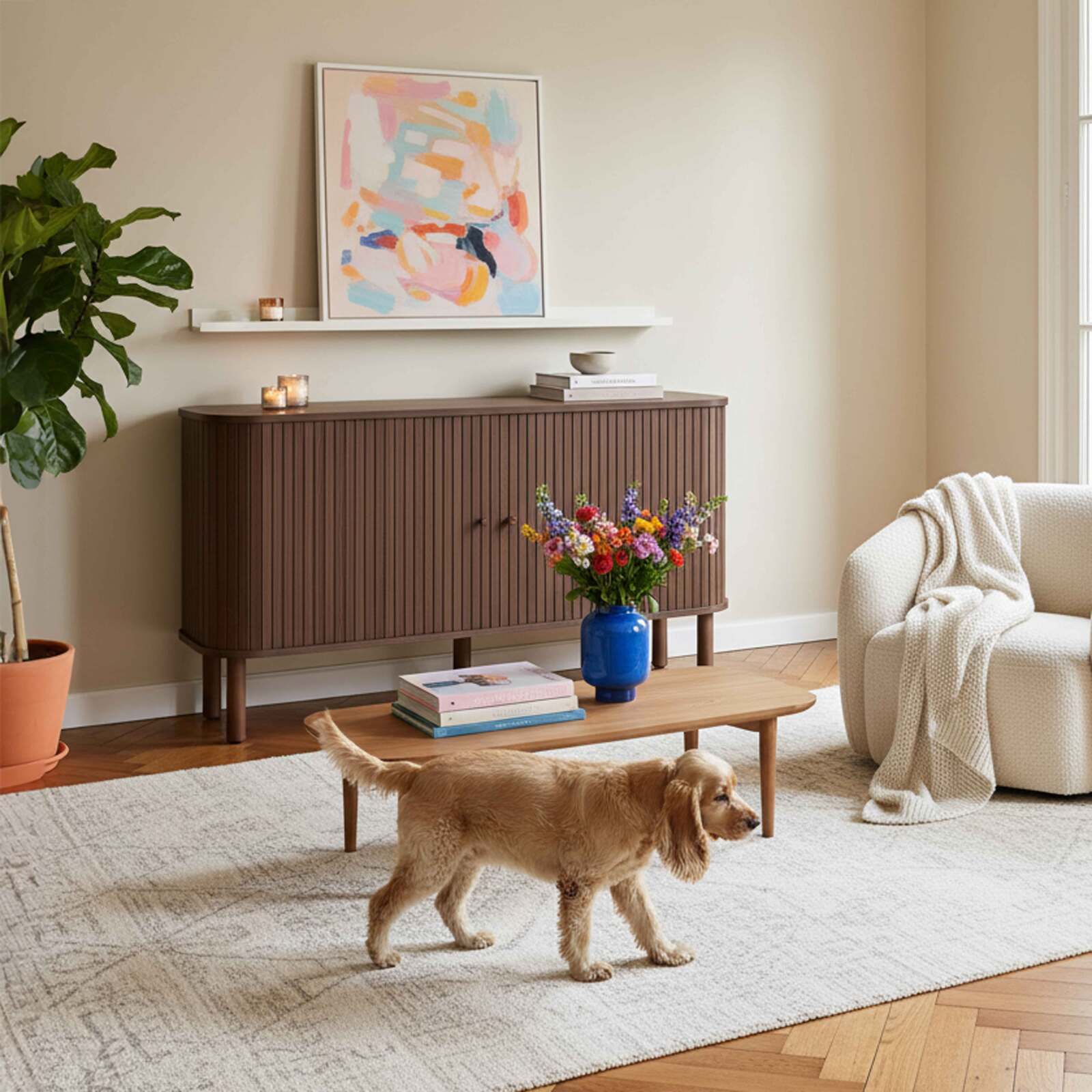 Buffet effet bois 2 portes 140 cm style bohème