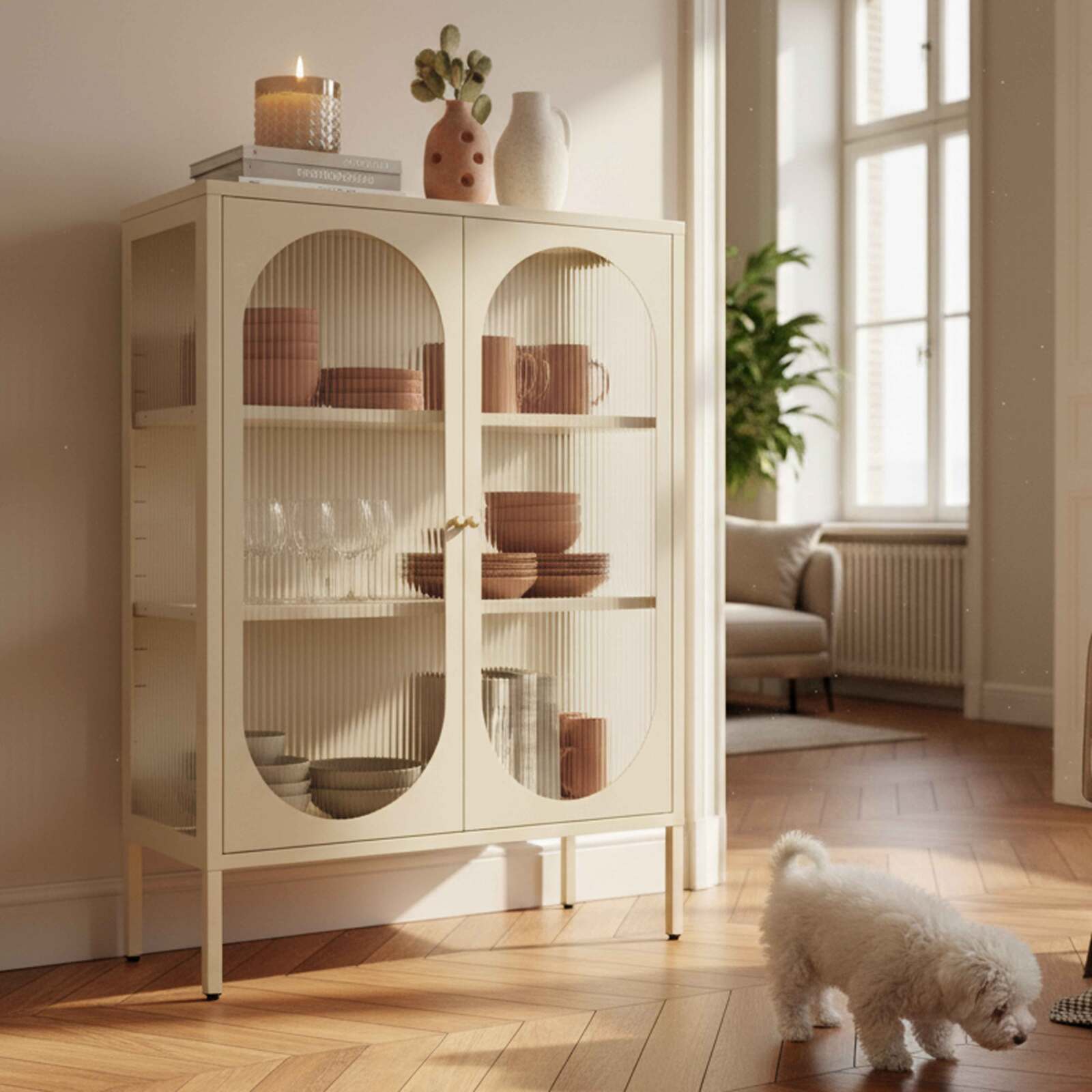 Buffet en métal et verre 2 portes 80 cm