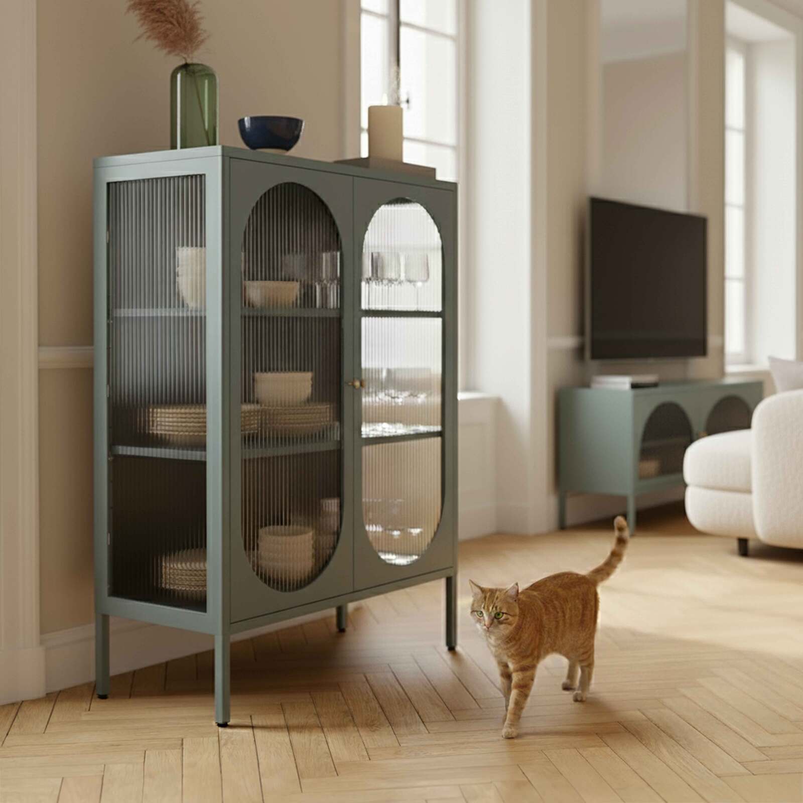 Buffet en métal et verre 2 portes 80 cm